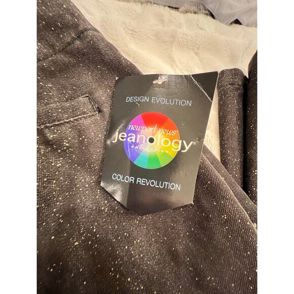 NWT Newport News Jeanology Collection Jeans Black Gold Glitter Women's 14 T Tall - Picture 5 of 14